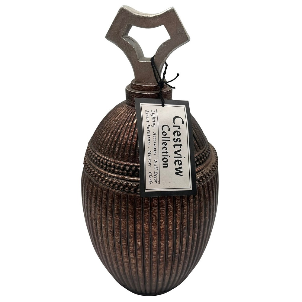 Crestview Collection Bronze Ribbed Decorative Lidded Canister Jar CVJDP605 NEW
